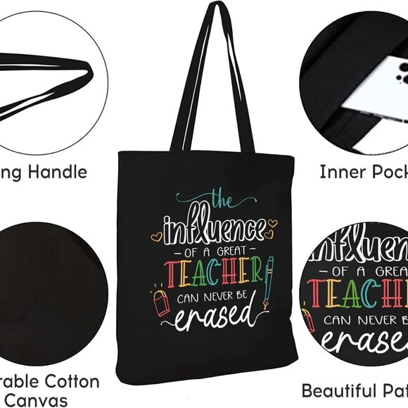 Canvas Teacher Bag with Pocket Spacious Gift for Teachers Women - Picture 5 of 7